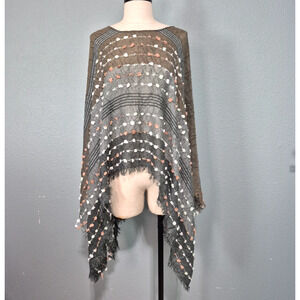 Textured Poncho One Size Grey Brown Whote Peach Oversized New with Tags
